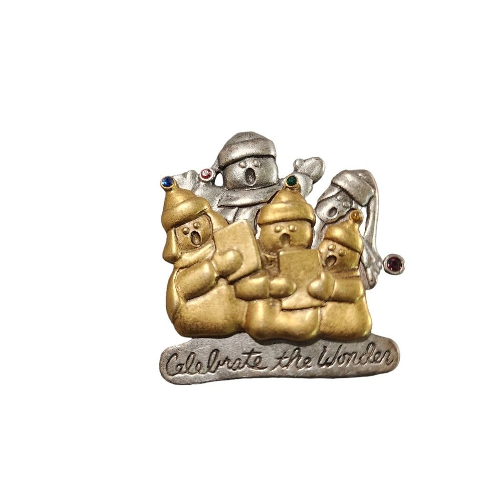 Christmas Brooch Dress Pin Celebrate the Season Mixed Metal Singing Carolers